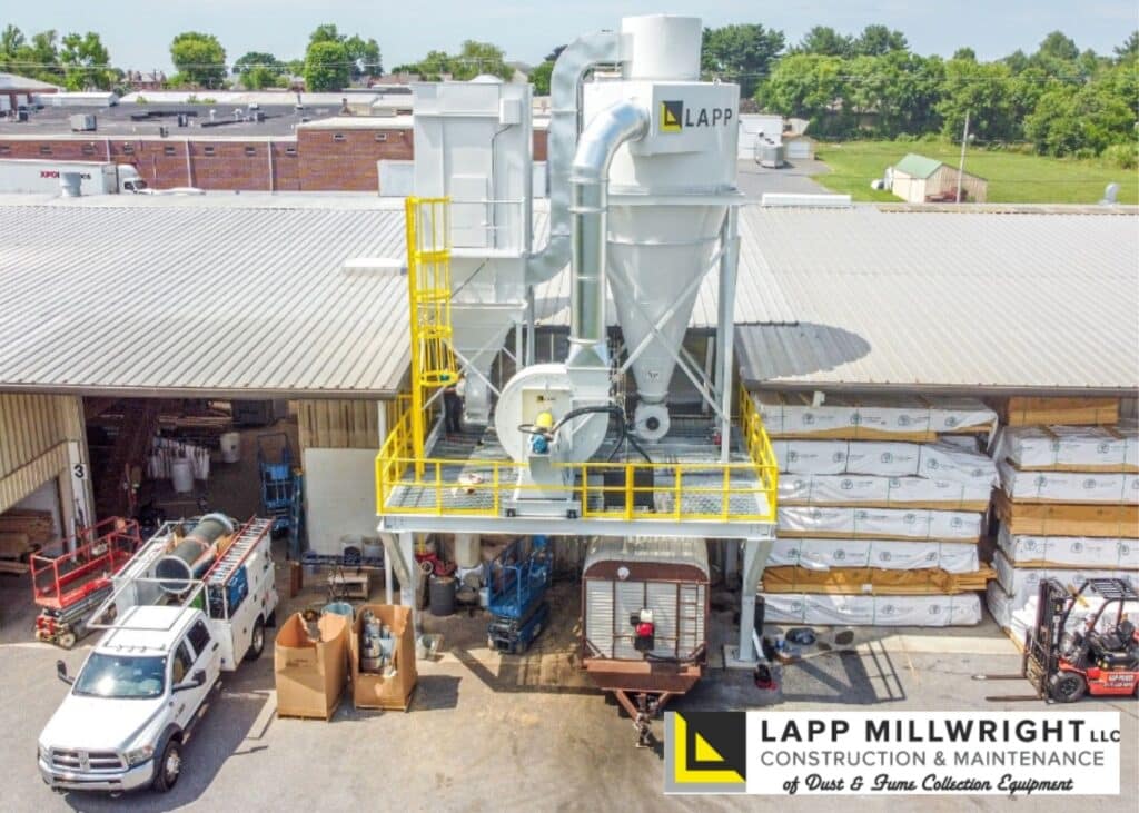 Industrial dust collection system on a building